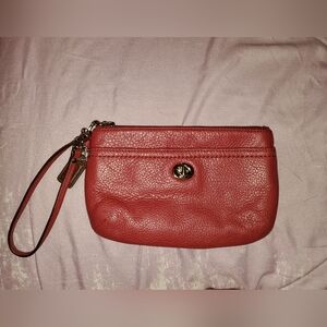Red leather Coach wristlet